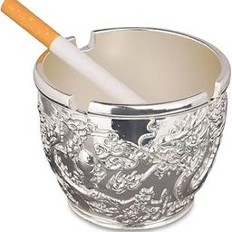 Seven Moon Vintage Decorative Windproof Ashtray for Cigarettes Portable Cigarette Ashtray for Indoor Outdoor Hotel Bar Cafeteria Hand Carved Smoking Accessories Fancy Gift for Men Women (Silver)-picture-30