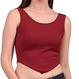 Women’s & Girls Bottom V Hem Crop Top | Round Neck Ribbed Cotton Sleeveless Stretchable Slim Fit Tee for Casual, Gym & Layering | Stylish Summer Short Top Maroon-image-100