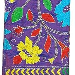Women's Hand Embroidered Kantha Work Silk Blouse Material - 1 Meter; 725043-image-81