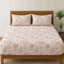 BSB HOME Cloud Cotton Full Elastic Fitted Bedsheets for Double King Size Bed with 2 Pillow Covers 220 TC Supersoft |Wrinkel Free Bed Cover Size - 72x78+10 inches, Green and Pink-6