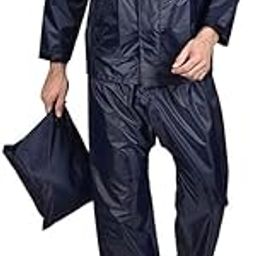 Premium Rain Coat for Men 2 pcs Suit, Water Resistant Polyester Fabric Waterproof Bike Raincoat with Hood - Dark Blue (Size 28 to 34 inch waist)-picture-30