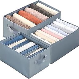 Zollyss Set of 3 Wardrobe Clothes Organizer for Folded Clothes with Handle, Closet Drawer Organizers for Jeans Pants T-shirt Sweater Kids Clothes (6+7+9 Grids, Grey, Fabric)-17