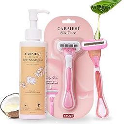 Carmesi Silk Care Body Razor (Pack of 1) & Shaving Gel (200 ml) Combo for Women | Smooth & Painless Hair Removal | Aloe Vera and Vitamin E Lubrication Strip | Coconut Oil & Tea Tree Oil | Precision Shave | 2 pcs-image-31
