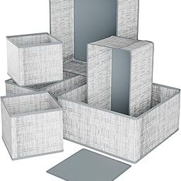 Kuber Industries 6 Piece Foldable Drawer Organizer | Wardrobe Organizer for Clothes | Storage Box for Socks, Bra, Tie, and Scarfs | Stationary & Cabinet Organizer | Jute-Print | Grey-10