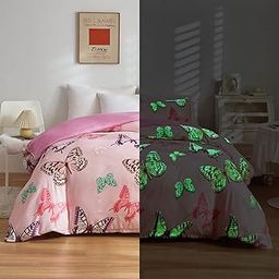 Erosebridal Butterfly Bedding Set Glow in The Dark Comforter Cover Twin for Girls Kids Bedroom Glow Decor Duvet Cover Boys Teens Animal Colorful Butterfly Print Bedding Collections with 1 Pillowcase-picture-3