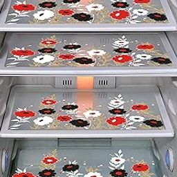DakshyaIndustries Pack of 4 PVC Printed Fridge Mat/Refrigerator Mat (Red&White)-image-12