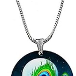 Krishna Peacock Feather and Flute Snake Chain Pendant for Men and Women-image-52