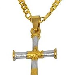 Religious Jewelry Dual Tone Jesus Christ Cross Locket with Chain Gold and Silver Stainless Steel Pendant Necklace Chain for Men and Women-image-71