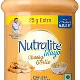 Nutralite Mayo Cheesy Garlic (275 gm + 25 gm Extra)|Eggless Mayonnaise| Enriched With Vitamins A, D2, and E| Creamy & Cheesy Veg Mayonnaise| Easy to Scoop & Spread-95