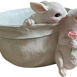 ATORSE Flower Pot Plant Pot with Bunny Statue Photo Prop Handmade Tabletop Ornament Style B-image-23