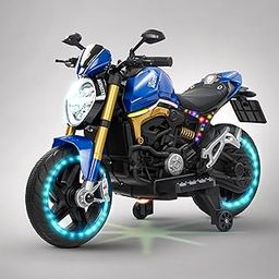 Baybee Racer Baby Battery Operated Bike for Kids with Hand Accelerator, Bluetooth & Music | Rechargeable Ride on Toy Bike with LED Wheels & Light | Electric Bike to Drive 3 to 8 Years (Blue)-image-33