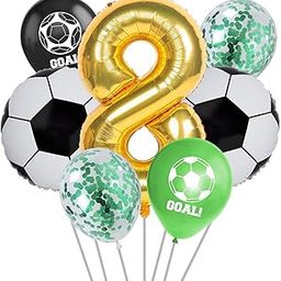Party Propz Birthday Decoration Set - 7 Football Foil Balloons, Number 8 Foil Balloon for 8 Years, Football Theme, Multicolor-image-3
