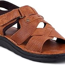 Men's Tan Leather Sandals - PU Sole, Cushioned EVA+FOAM Insole, Lycra Lining - Lightweight Comfortable Walking Sandals for Men-5