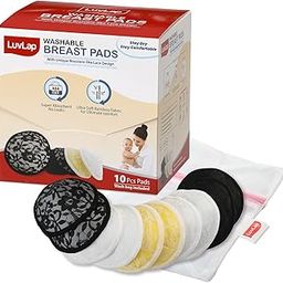 LuvLap Natural Bamboo Washable Nursing Breast Pads for Breast feeding mothers, Beautiful Lace Style, Contoured Shape for snug fit, Nipple Pad, Includes Laundry Bag, Super absorption, 10Pc-image-7