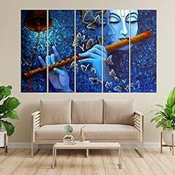 KYARA ARTS Wood Framed, Radha Krishna wall Painting with frame multicolor 50 x 30 inch set of 5-6