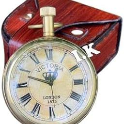 Antique Brass Pocket Watch 2" Marine Brass with Leather case-image-77
