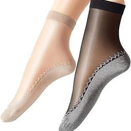 Ultra-Thin Transparent Sneakers No Show Cotton Socks Anti-Slip Breathable Low Ankle Length Socks for Women's and Girl's (Black and Beige) (Pack Of 2)-12