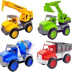 PLUSPOINT Construction Vehicle Trucks Friction Powered City Builder Series of Mixer, Excavator, Crane, Dumper Set of 4 Pretend Play Vehicles for Kids (4pc City Builder)- Multi Color-0
