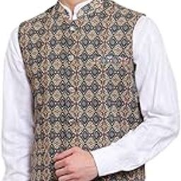 Men Blue & Beige Printed Woven Design Nehru Jacket-31