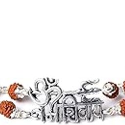 Pure Silver Rudraksh Rakhi for Brother | Silver Rudaksh Bracelet for Boys and Men | Silver Rakhi with motif of Aum Namah Shivay with Trident (HJRKH-77)-12