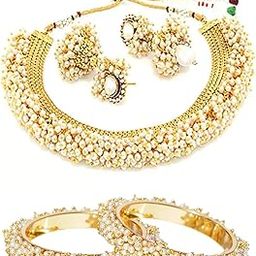 Jewellery Sets for Women Gold Plated Pearl Wedding Bridal Necklace Jewellery Set with Earrings and Bangles Combo for Girls/Women-image-26