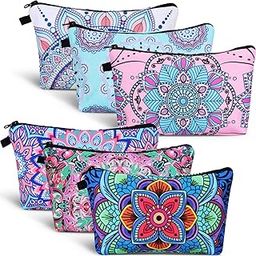 Chuangdi Polyester 6 Pieces Makeup Bag Toiletry Pouch Waterproof Cosmetic Bag with Zipper Travel Packing Pouch 8.7 x 5.3 Inch Small Cosmetic Organizer Accessory for Women and Men, Multicolor-55