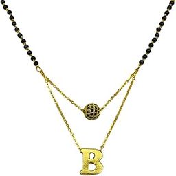B letter mangalsutra Short Mangalsutra Designs Stylish AD Black Ball alphabet gold name mangalsutra design/ naam wale mangalsutra/ personalised wife husband couple name mangalsutra design (20 inch)-image-72