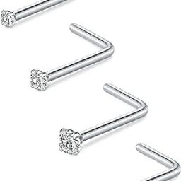 20G Stainless Steel Nose Rings - 20 Gauge Hoops & Studs - Flower, Heart, Diamond & L-Shaped Nostril Nose Piercing Jewelry for Women & Men-image-53