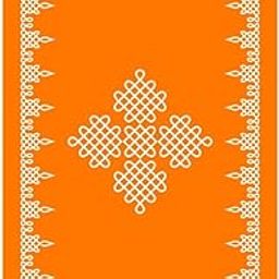 Traditional Backdrop Decoration Cloth for Pooja South Indian Kolam Back Drops Orange rangli, Size 5x8 feet(Cloth 53) kolam backdrops for Decoration Pooja-image-86