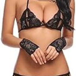 SoShHub Women Babydoll Nightwear Lingerie, Swimwear Beachwear Sheer Lingerie Bra, Panty with Mask and Gloves Set for Women Girl-image-25