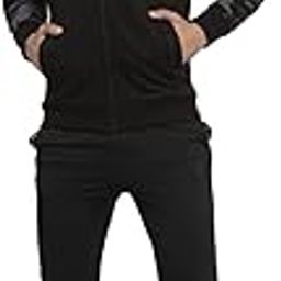 Mens Winter Tracksuit Warm Cotton Fleece Black Colour Printed Hooded Zipper Set (F)-picture-25