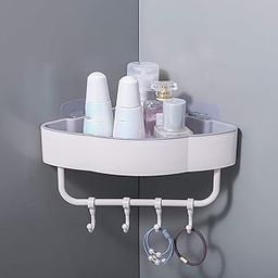 JIALTO Multipurpose Plastic Corner Shelf for bathroom Shampoo Conditioner, Wall Mount Organizer, Unbreakable Corner Shower Basket for Bathroom & Kitchen With 4 Hook, Adhesive Strong Magic Sticker-image-45