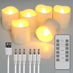 Punasi 6pcs Rechargeable Flameless LED Tea Lights Candles Flickering with 12-Key Remote Timer, Battery Operated Votive Candles with USB Charging Cable for Home Room Halloween Christmas Decorations-image-14