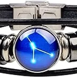 young & forever Gift Zodiaco Choose Your Zodiac Sign Constellation Handmade Black Genuine Leather Zodiac Sign Bracelet for Men and Bracelet for Boys-picture-3