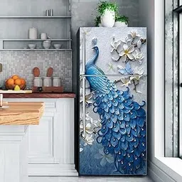 DeCorner – Self Adhesive Fridge Stickers Single Door Or Double Door Full Size (60x160) Cm Fridge Stickers Refrigerator Skins | Sticker for Fridge of Kitchen, Hotels, Restaurants Etc. (3DPeacock)-image-18