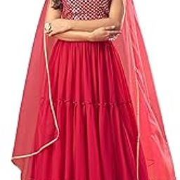 Women's Georgette Semi Stitched Red Lehenga Choli, Free Size-picture-23