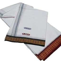 Men 100% Pure Relaxed Fit Rich Relaxed Fit Fancy Border Casual Style Dhoti White Colour 2.00 Mts (Pack Of 1 Piece)-41