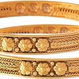 Jewellery for Less - Girls, Women's Traditional Ethnic One Gram Gold Plated Designer Bangle Set-31