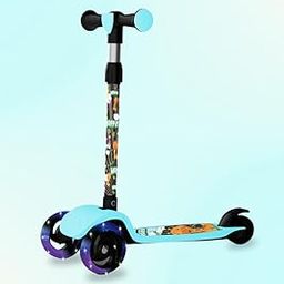 Hoppie Kids Kick Scooter, 3-Wheel Stability, Skating Cycle Adjustable Height for Growing Kids, Foldable & Portable,LED Light-Up Wheels, Rear Foot Brake, Lightweight & Durable, (Giraffe, Blue)-image-92