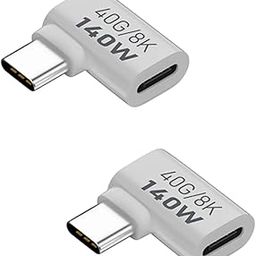 ETZIN USB-C L Shape USB c Male to USB C Female Adapter, Type C 3.1 Extender Support 40Gbps Data Transfer PD 140W for Switch, Steam Deck, and More Laptop,Tablet, (EPL-1328CC (Pack of 2)-image-0