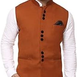 Plain Chinese Collar Sleeveless Cotton Poly Nehru Jacket-image-64