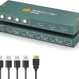 USB3.0 KVM Switch HDMI 4K@60Hz for 4 Computers Share 1 Monitor, KVM Switch 4 Port with 3 USB 3.0 Ports Share Keyboard Mouse, Support Button Switch, Plug and Play-16