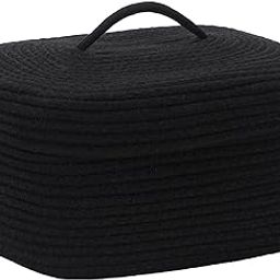 BUNAII Jute Cotton Rope Handmade Storage Organiser Box With Handle Opener For Living room, Bathroom and for multipurpose uses (PAck Of 1) black (14 x 10 x 6) Cm-11