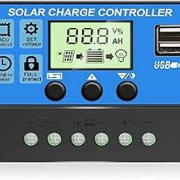 HASTHIP® 20A 12V to 24V Solar Charge & Panel Controller,Intelligent Regulator with Dual USB Port 5V Light Timer Control and LCD Display-30