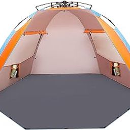 Oileus X-Large 4 Person Beach Tent Sun Shelter - Portable Sun Shade Instant Tent for Beach with Carrying Bag, Stakes, 6 Sand Pockets, Anti UV for Fishing Hiking Camping, Waterproof Windproof, Orange-image-29