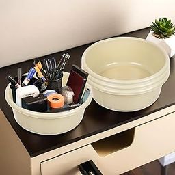 Pack of 4 Desk Organizer | Stationery Organizer Tub | Multipurpose Storage Organizer | Office Supplies Organizer for Pen-Pencil-Staplers-Clips | Desktop Organizer | 4 LTR | Cream-image-75
