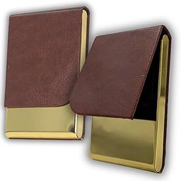 Business Card Holder for Men and Women, Visiting Card Holder, PU Leather, Metal Card Holder (Vertical, Brown, Gold)-32