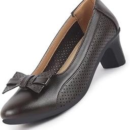 Women Elegant Classic Bow Buckle Pump Heel Ballerina with Perforation | Formal Slip On Ballet Comfort Insole-image-41