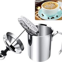 HUBTURE Stainless Steel Milk Frother Coffee Frother Blender-Manual Coffee Beater for Cappuccino-Foam Maker for Hot and Cold Coffee Milk with Double Froth Pump, Handle and Lid-400ml-12