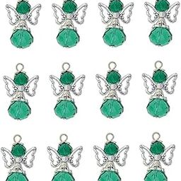 12 Pieces Tibetan Silver Angel Wing Charms Glass Pendant Bead peacock blue-image-51